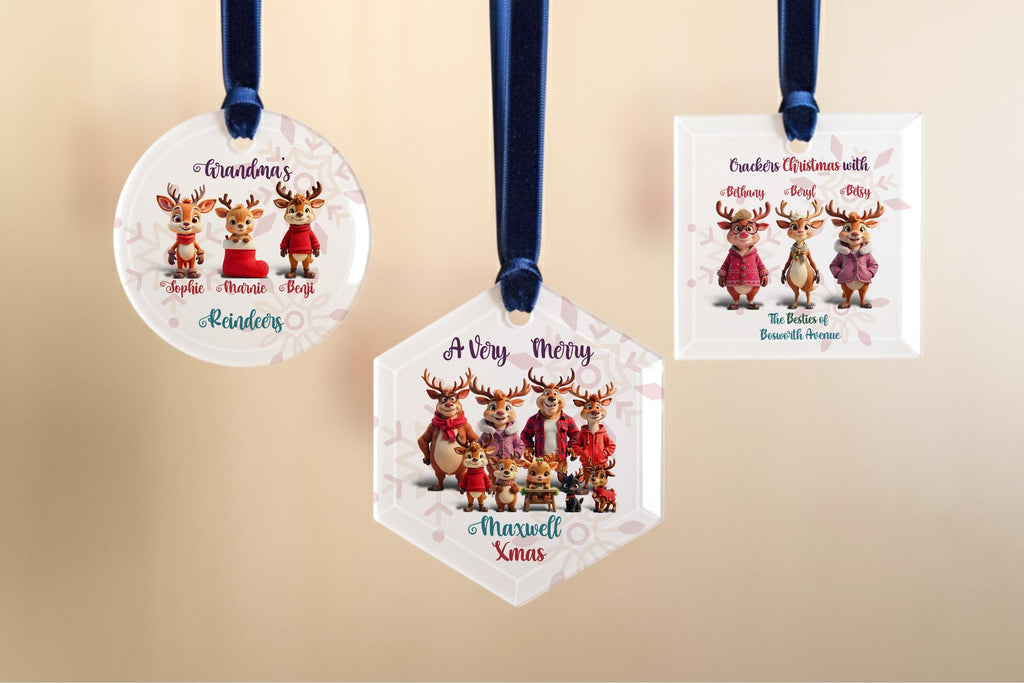 Personalised Family Reindeer Glass Christmas Decoration