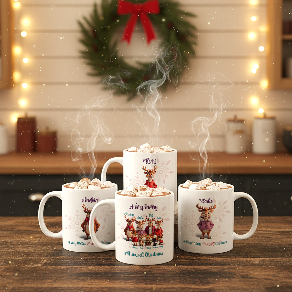Family Reindeer Christmas Mug