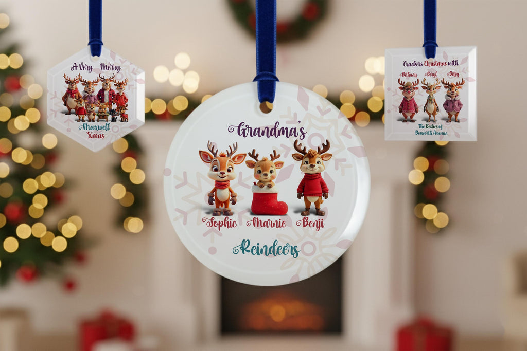 Personalised Family Reindeer Glass Christmas Decoration