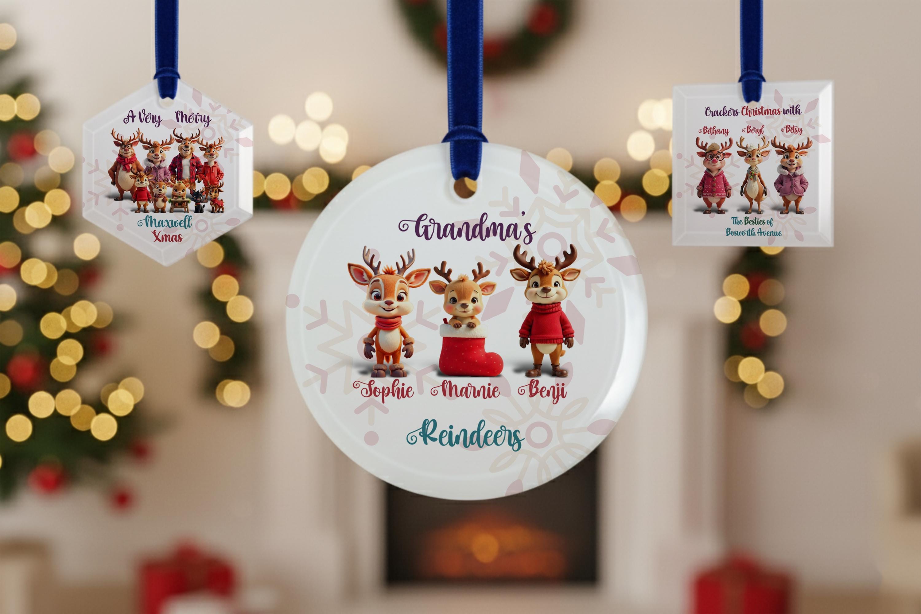 Personalised Family Reindeer Glass Christmas Decoration