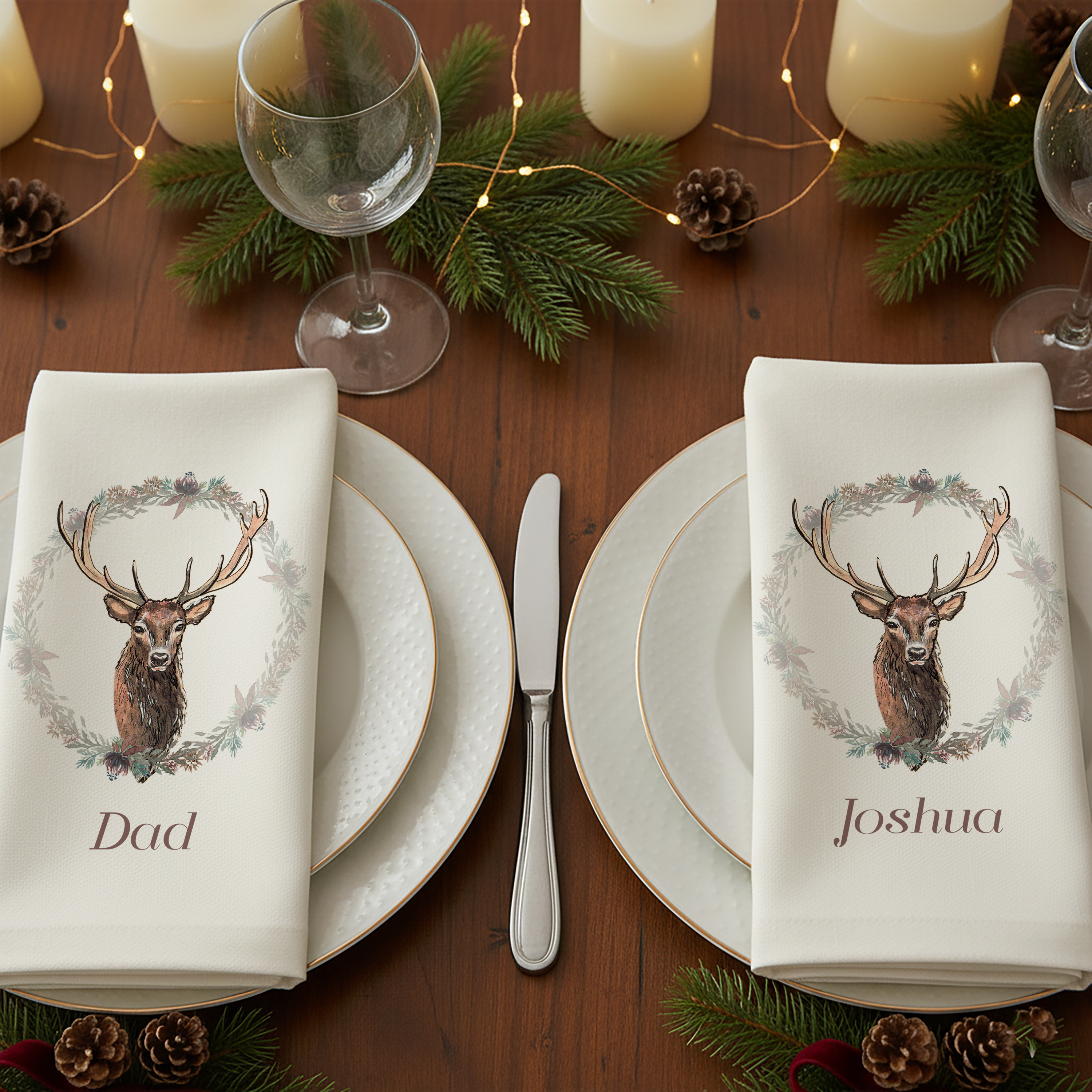 Stag Christmas Napkins – 50cm Spun Polyester