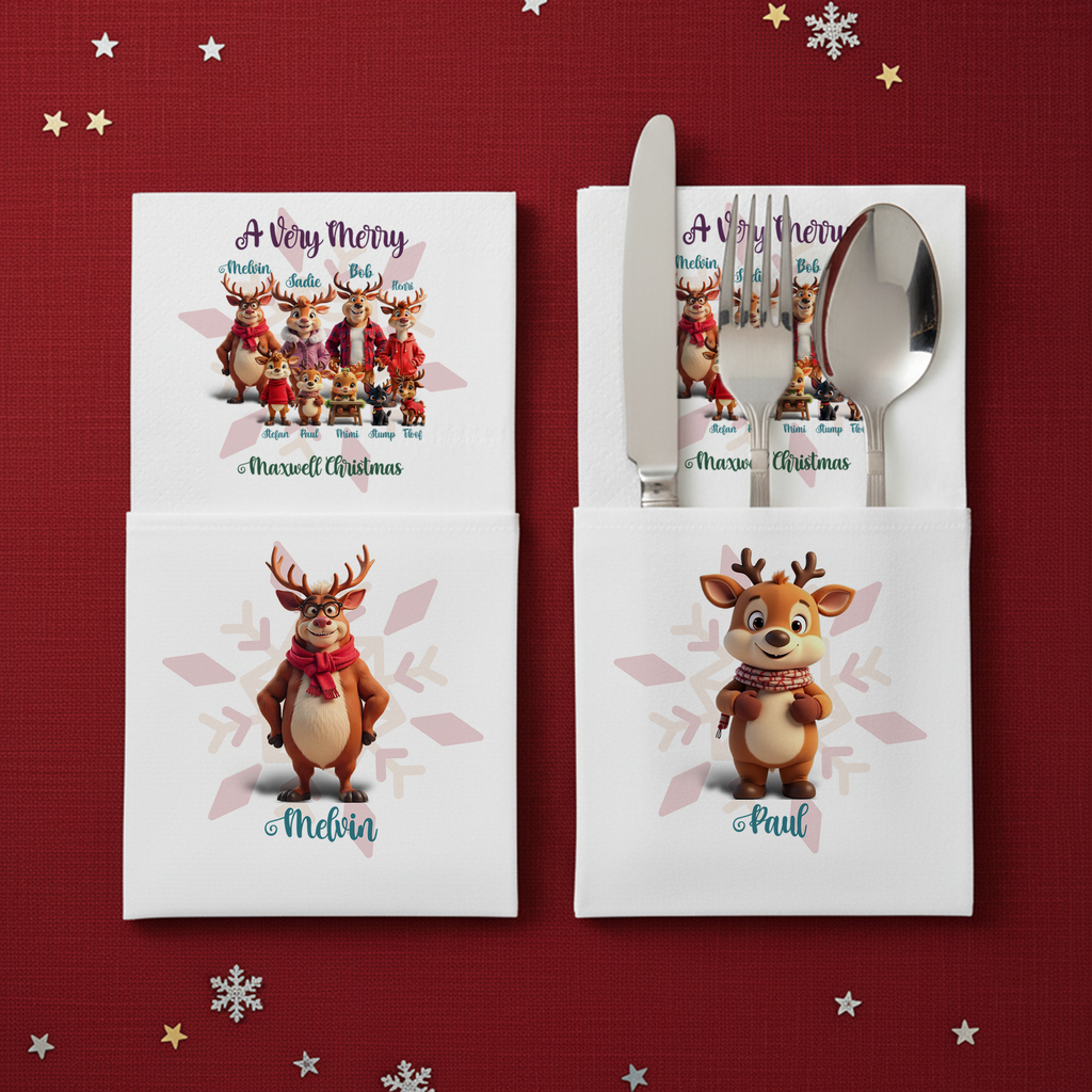 Reindeer Character Personalised Christmas Napkins