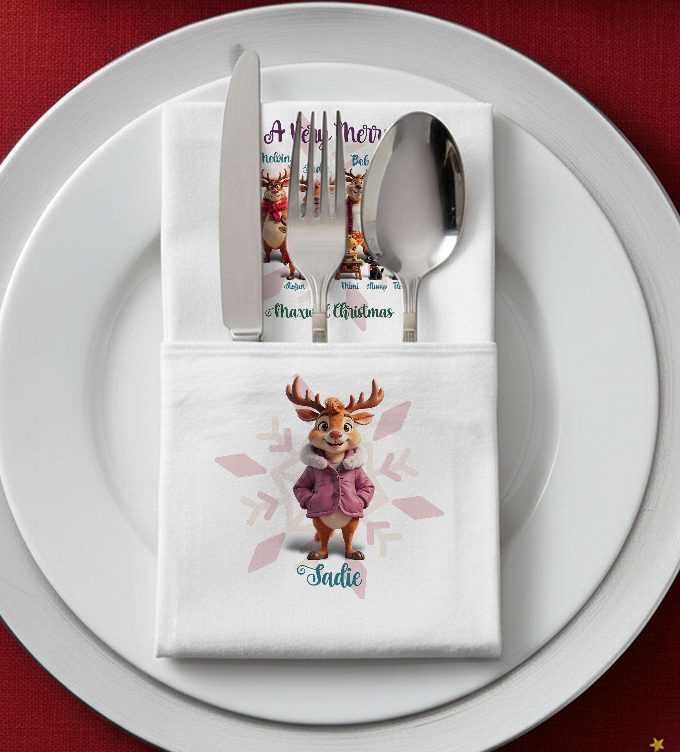 Reindeer Character Personalised Christmas Napkins