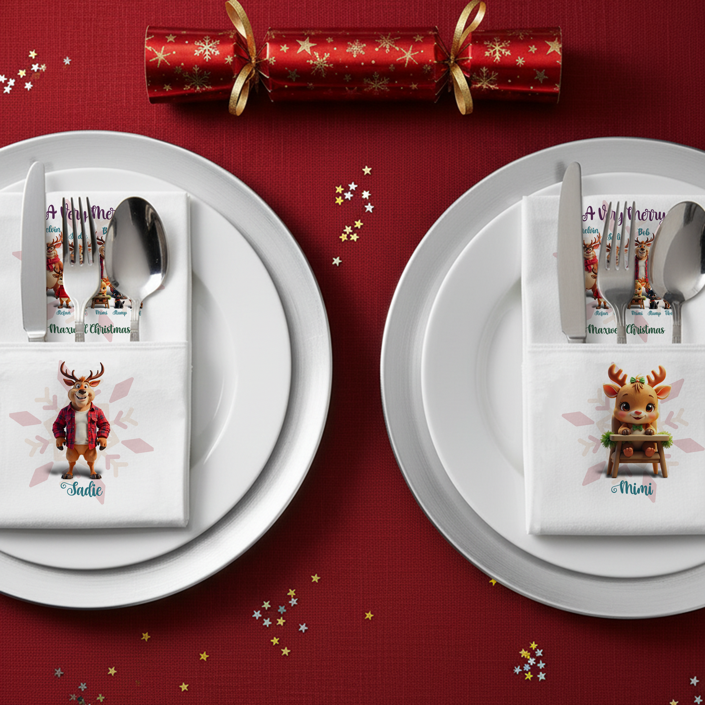 Reindeer Character Personalised Christmas Napkins