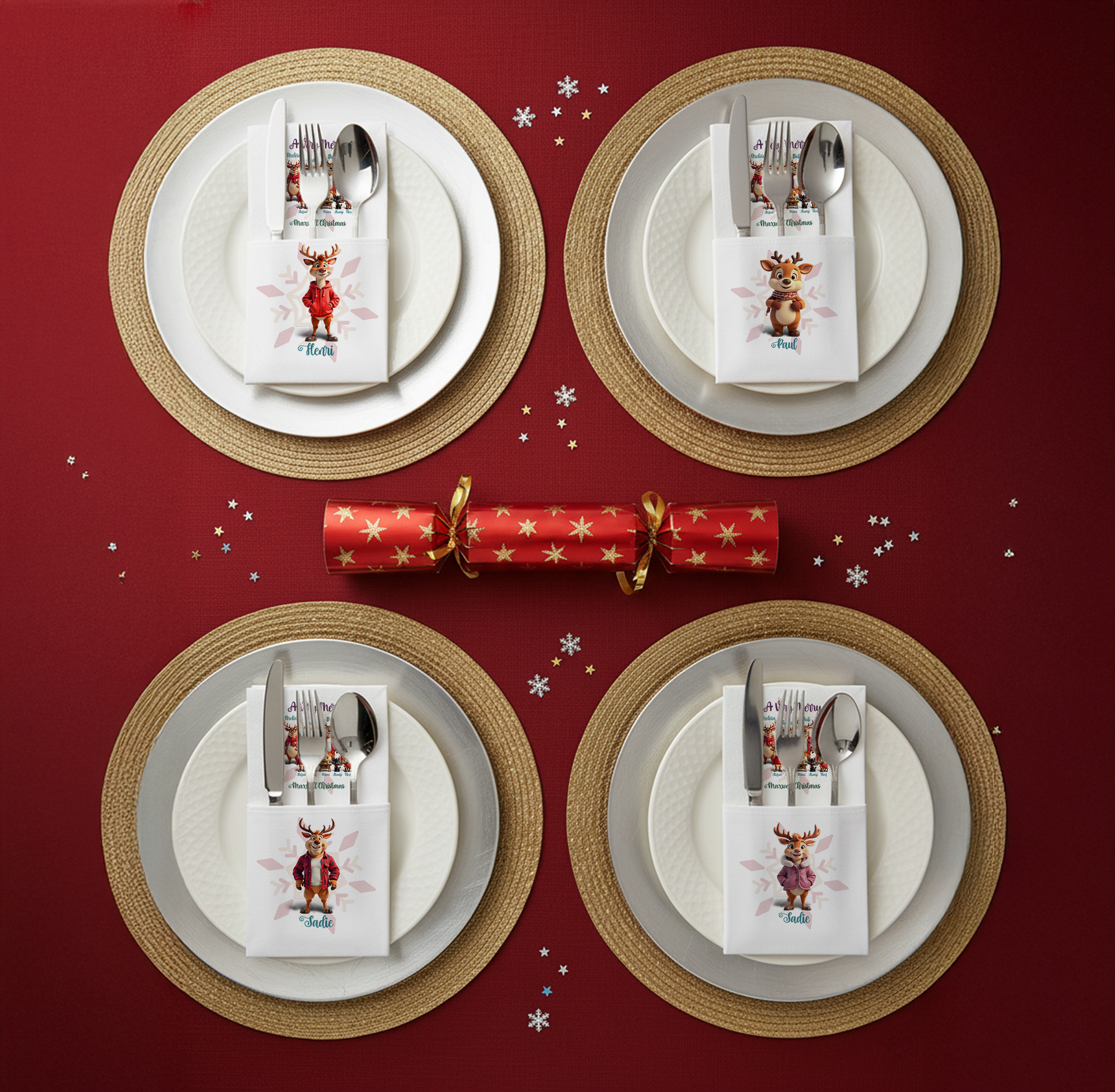 Reindeer Character Personalised Christmas Napkins
