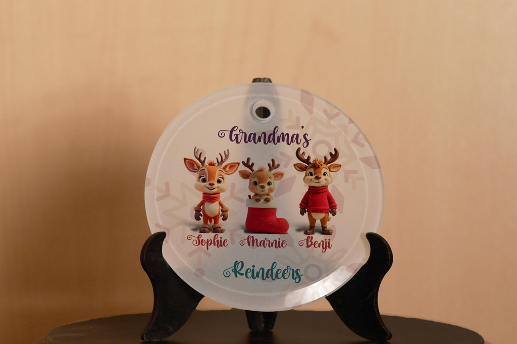Personalised Family Reindeer Glass Christmas Decoration