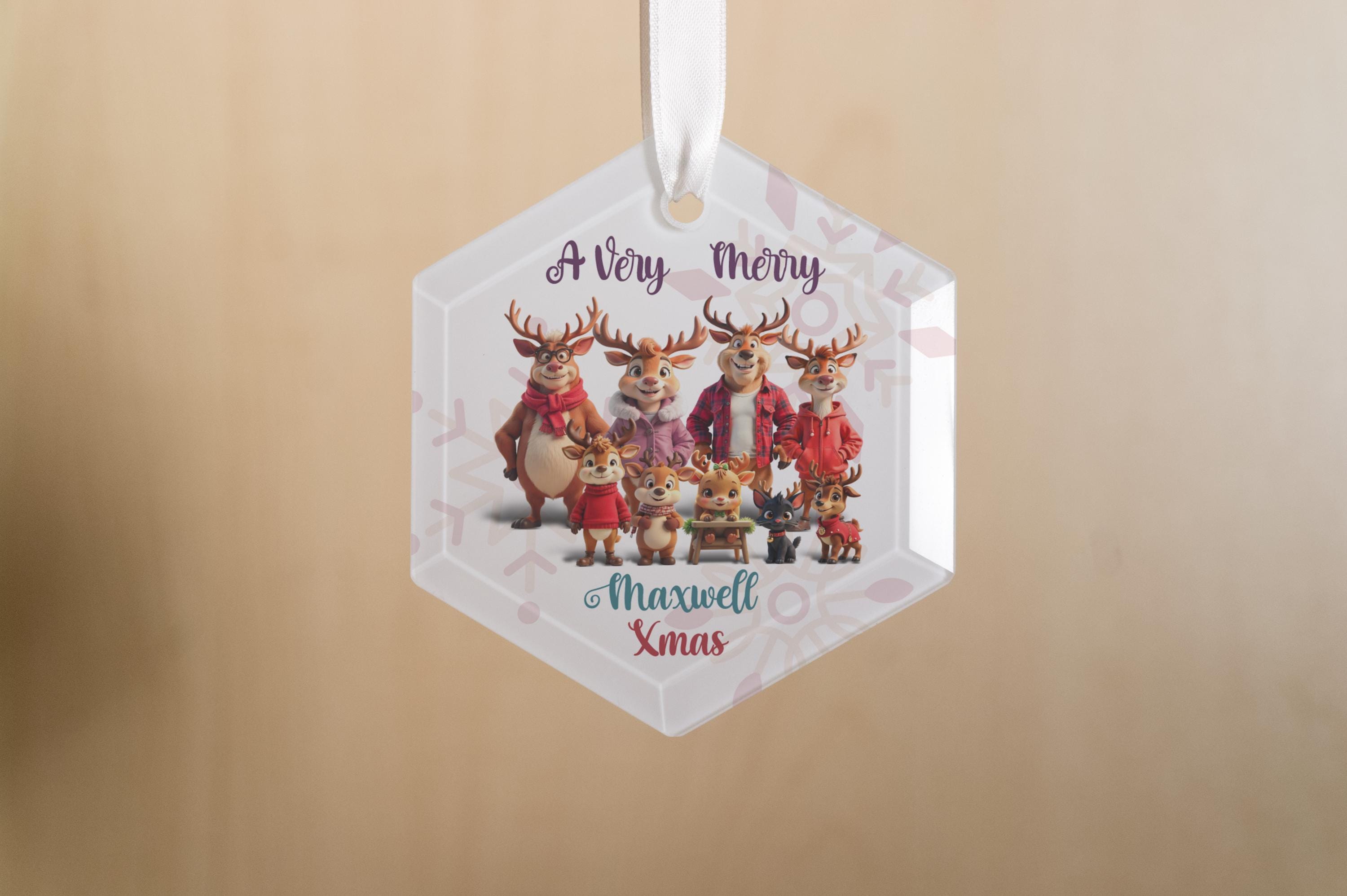Personalised Family Reindeer Glass Christmas Decoration